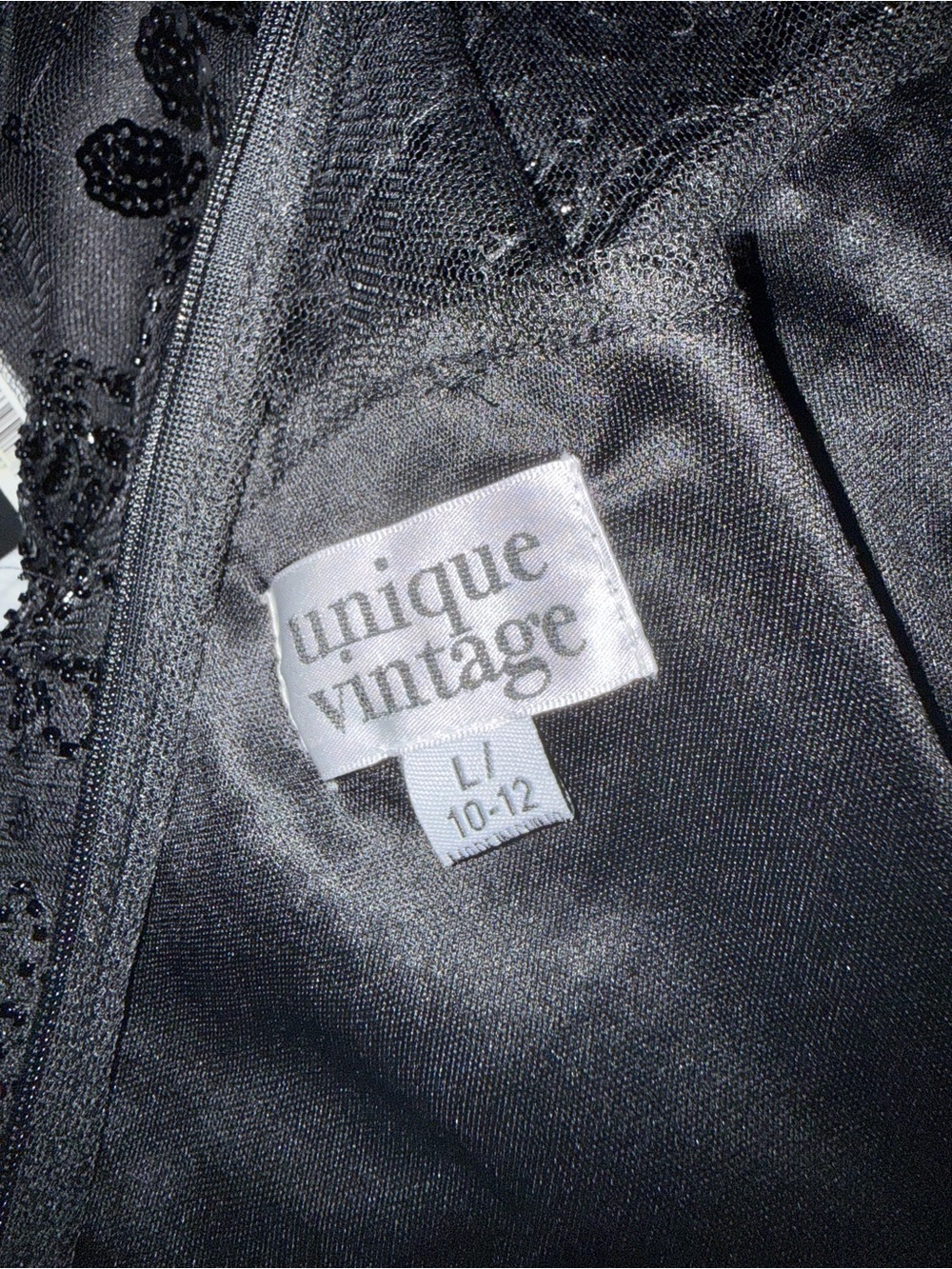 Unique Vintage Nadine Black Beaded Fringe Flapper Dress L 10/12 - Picture 5 of 7